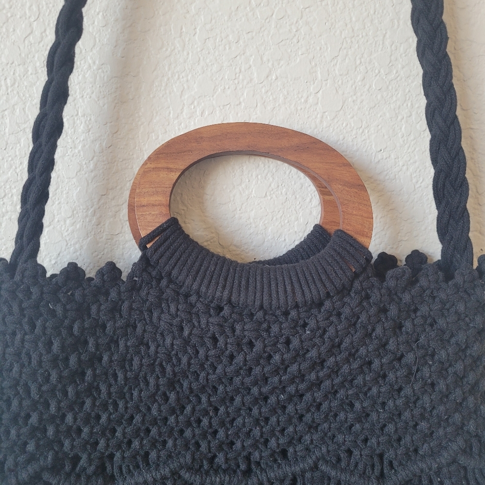 Danielle Nicole Black Macrame Fringe Boho Crossbo… - image 4